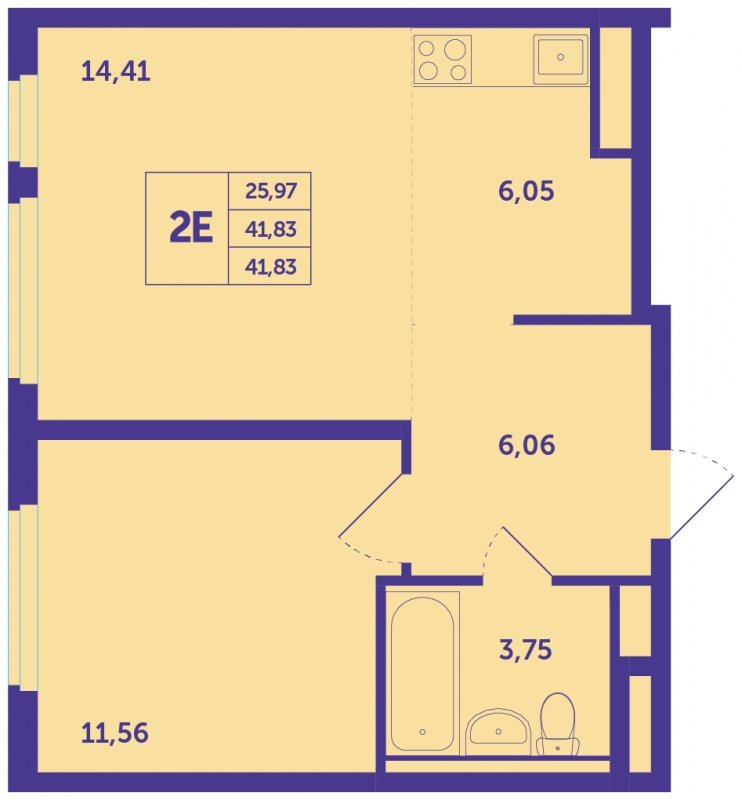 2-комнатная квартира с полной отделкой, 41.83 м2, 6 этаж, сдача 3 квартал 2023 г., ЖК Большое Путилково, корпус 13 - объявление 1619706 - фото №1