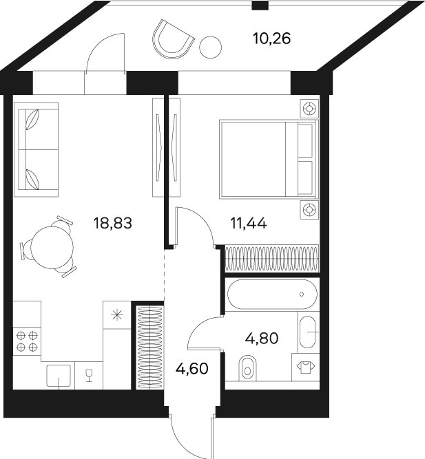 1-комнатная квартира без отделки, 45.2 м2, 6 этаж, сдача 4 квартал 2024 г., ЖК FØRST, корпус 1 - объявление 2003477 - фото №1