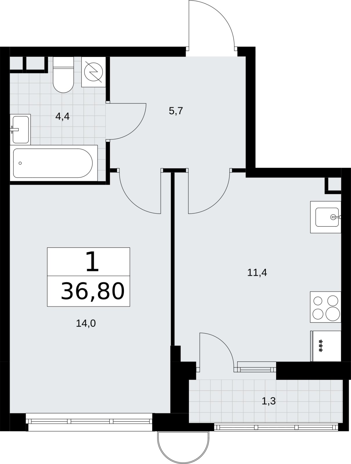 1-комнатная квартира с полной отделкой, 36.8 м2, 3 этаж, сдача 4 квартал 2026 г., ЖК Родные кварталы, корпус 3.2 - объявление 2378370 - фото №1