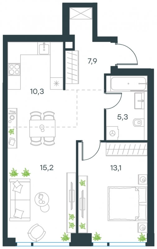 2-комнатная квартира (евро) без отделки, 51.8 м2, 21 этаж, сдача 4 квартал 2024 г., ЖК Level Мичуринский, корпус 4 - объявление 1672510 - фото №1