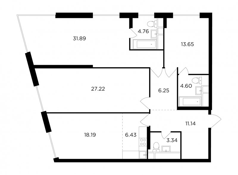 4-комнатная квартира без отделки, 127.47 м2, 28 этаж, дом сдан, ЖК КутузовGRAD 2, корпус 3 - объявление 1716182 - фото №1