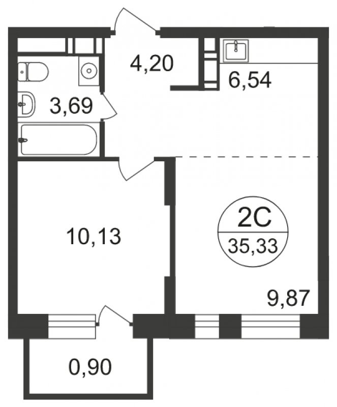 2-комнатная квартира с полной отделкой, 35.33 м2, 17 этаж, сдача 3 квартал 2023 г., ЖК Люберцы, корпус 66 - объявление 1682291 - фото №1