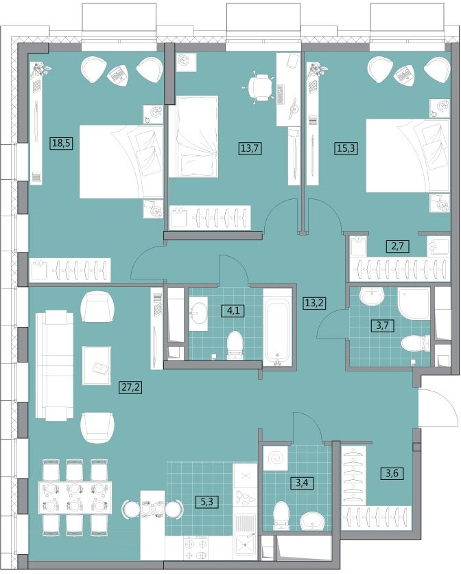 3-комнатная квартира с полной отделкой, 111.5 м2, 13 этаж, дом сдан, ЖК Вестердам, корпус 3 - объявление 2176896 - фото №1