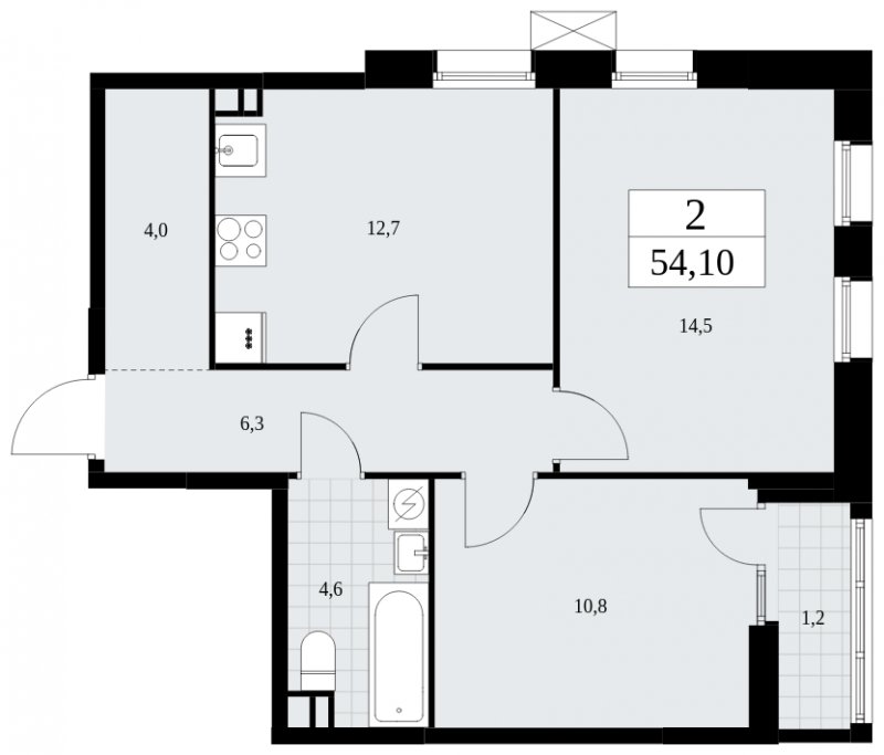2-комнатная квартира без отделки, 54.1 м2, 3 этаж, сдача 1 квартал 2025 г., ЖК Дзен-кварталы, корпус 1.3 - объявление 1895821 - фото №1