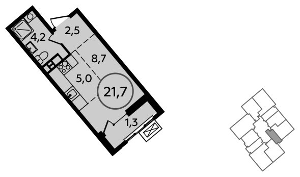 Студия с полной отделкой, 21.7 м2, 8 этаж, сдача 1 квартал 2023 г., ЖК Прокшино, корпус 2.4 - объявление 1634987 - фото №1