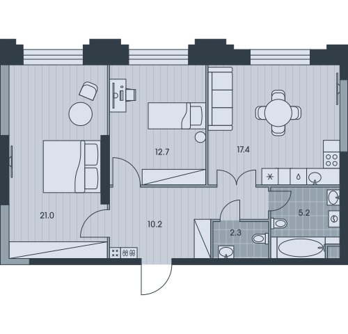 3-комнатная квартира без отделки, 68.8 м2, 12 этаж, сдача 3 квартал 2025 г., ЖК EVER, корпус 6 - объявление 2377010 - фото №1