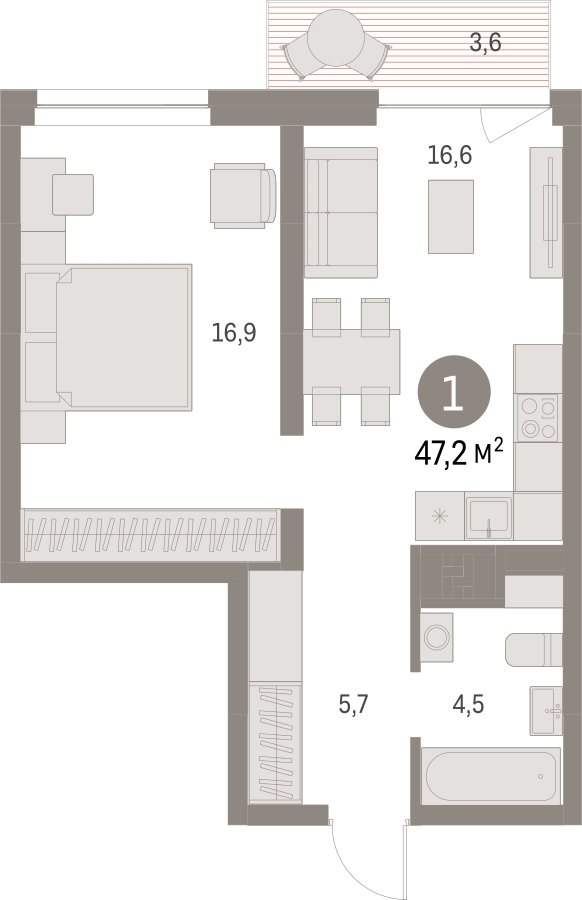 1-комнатная квартира с частичной отделкой, 47.24 м2, 11 этаж, сдача 1 квартал 2025 г., ЖК Первый квартал, корпус 5 - объявление 2334919 - фото №1