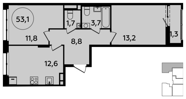 2-комнатная квартира с полной отделкой, 53.1 м2, 7 этаж, сдача 2 квартал 2024 г., ЖК Испанские кварталы, корпус 8.1 - объявление 1633517 - фото №1