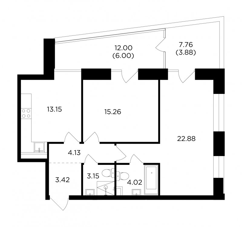 2-комнатная квартира без отделки, 75.89 м2, 6 этаж, сдача 4 квартал 2023 г., ЖК FORIVER, корпус 7 - объявление 1758031 - фото №1