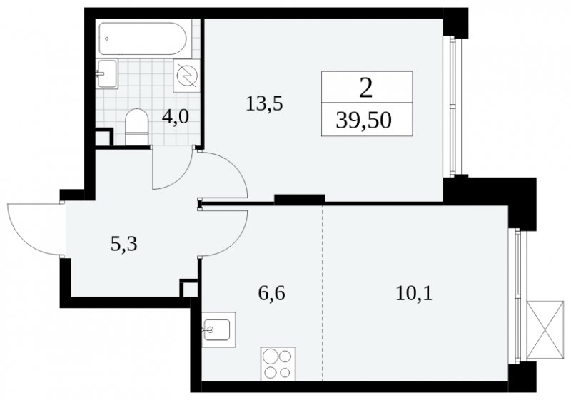 2-комнатная квартира (евро) без отделки, 39.5 м2, 2 этаж, сдача 1 квартал 2025 г., ЖК Скандинавия, корпус 2.27.2 - объявление 1840315 - фото №1