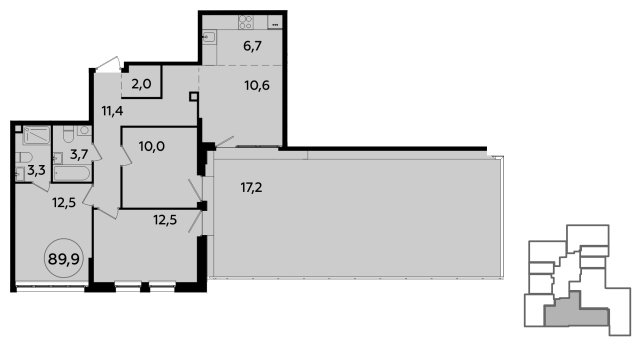 3-комнатная квартира без отделки, 89.9 м2, 2 этаж, сдача 4 квартал 2023 г., ЖК Южные сады, корпус 1.3 - объявление 1656589 - фото №1