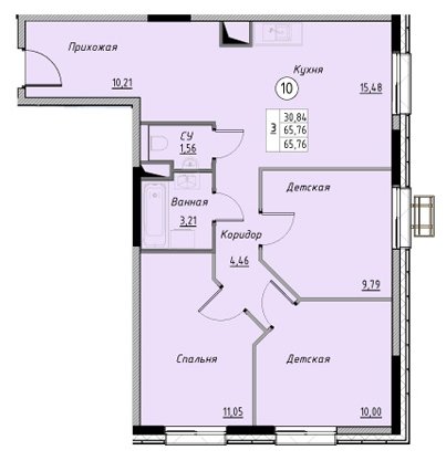3-комнатная квартира без отделки, 65.76 м2, 13 этаж, дом сдан, ЖК Новое Лыткарино, корпус 3 - объявление 1490957 - фото №1