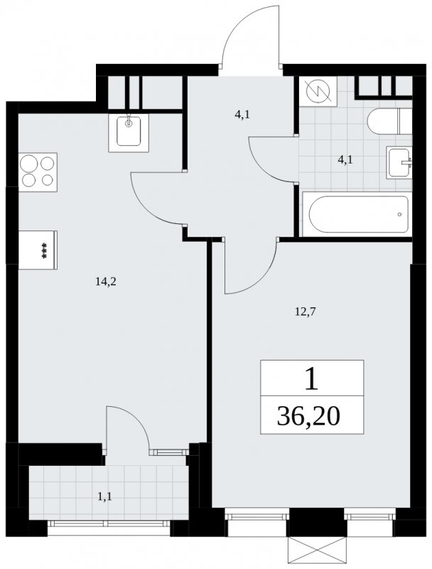 1-комнатная квартира с частичной отделкой, 36.2 м2, 9 этаж, сдача 1 квартал 2025 г., ЖК Дзен-кварталы, корпус 1.1 - объявление 1895532 - фото №1