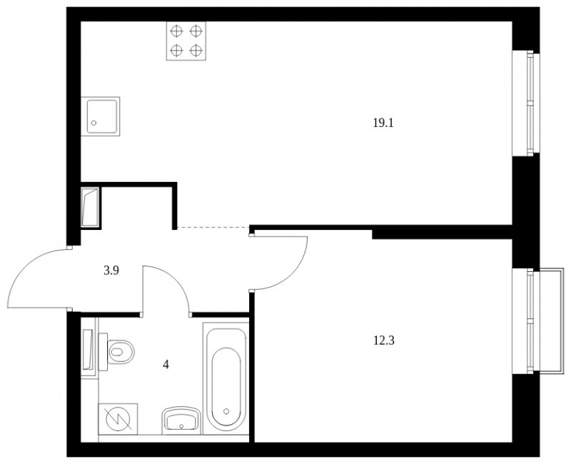 1-комнатная квартира с полной отделкой, 39.3 м2, 18 этаж, сдача 4 квартал 2023 г., ЖК Красноказарменная 15, корпус 1.2 - объявление 1684998 - фото №1