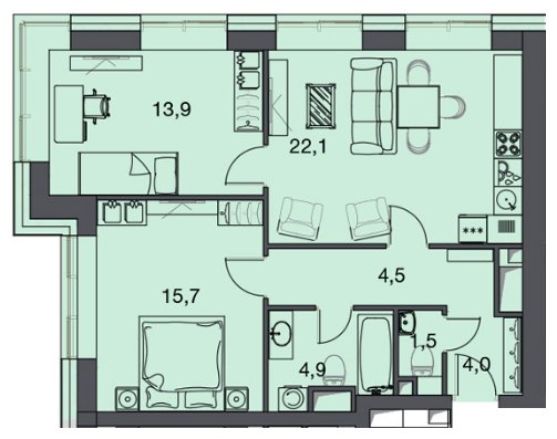 3-комнатная квартира с частичной отделкой, 73.4 м2, 33 этаж, дом сдан, ЖК Фили Сити, корпус 3 - объявление 2064985 - фото №1