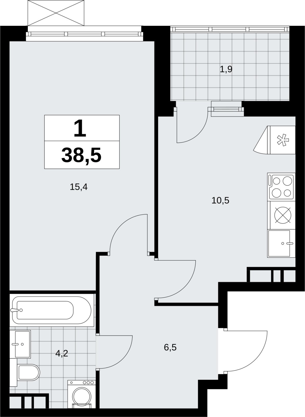 1-комнатная квартира без отделки, 38.5 м2, 4 этаж, сдача 4 квартал 2026 г., ЖК Скандинавия, корпус 2.18.1.4 - объявление 2350942 - фото №1
