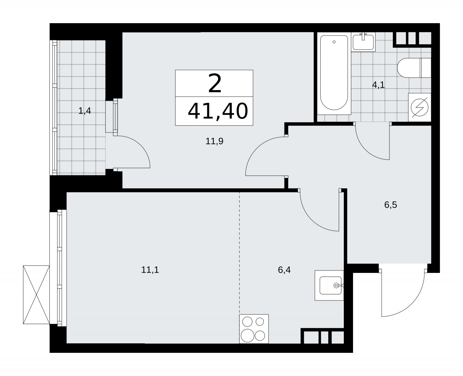 2-комнатная квартира (евро) без отделки, 41.4 м2, 4 этаж, сдача 3 квартал 2025 г., ЖК Бунинские кварталы, корпус 3.2 - объявление 2151835 - фото №1