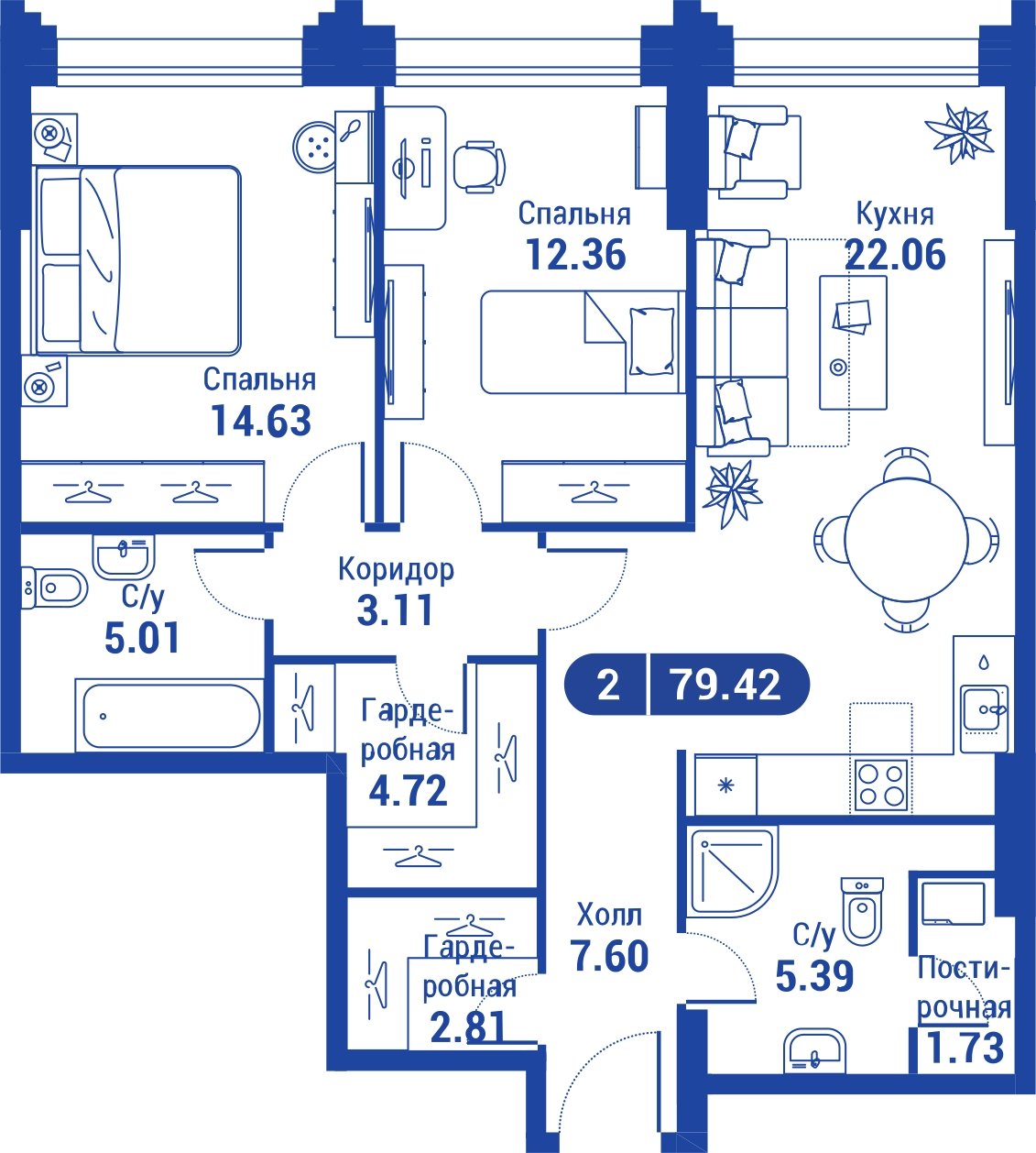 2-комнатная квартира без отделки, 78.4 м2, 9 этаж, дом сдан, ЖК iLove, корпус 3 - объявление 2047279 - фото №1