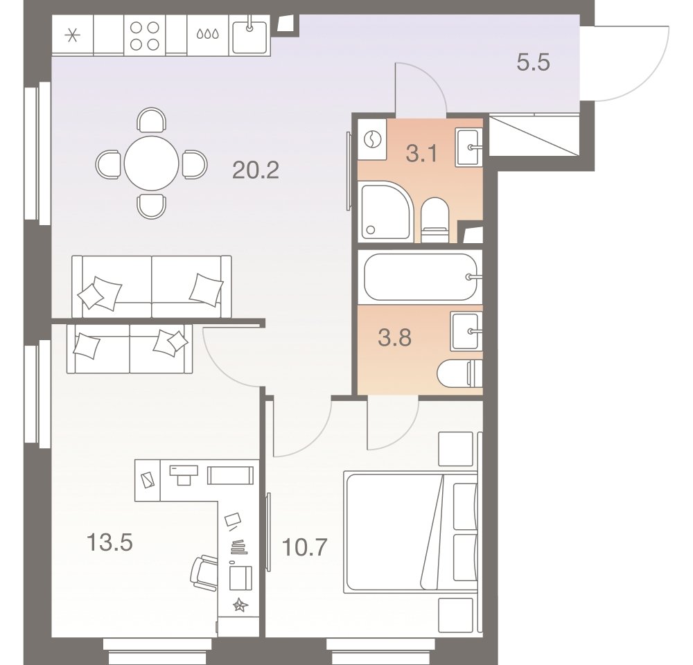 3-комнатная квартира без отделки, 56.8 м2, 15 этаж, сдача 1 квартал 2026 г., ЖК Twelve, корпус 2 - объявление 2331973 - фото №1