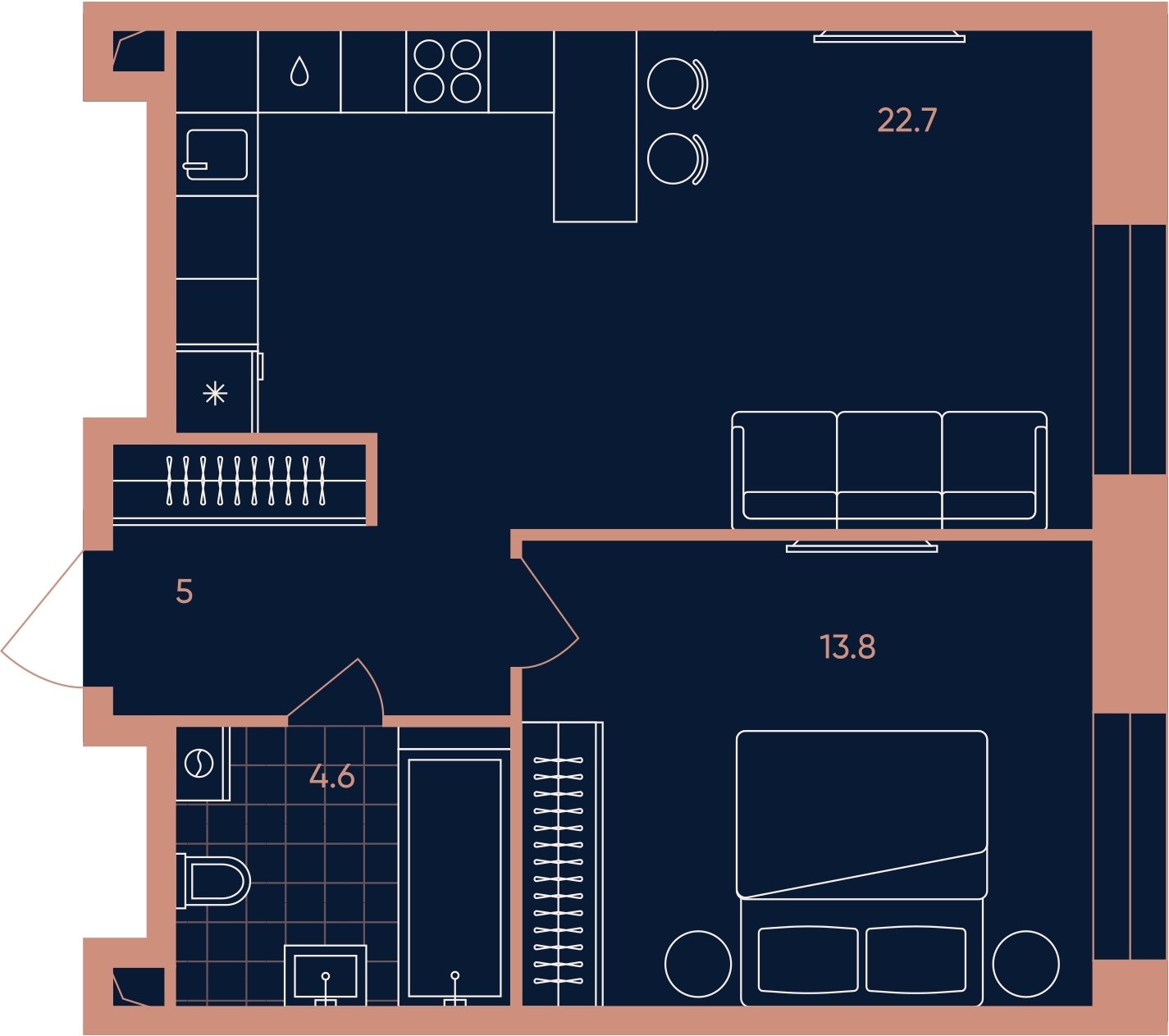2-комнатная квартира (евро) без отделки, 46.1 м2, 9 этаж, сдача 3 квартал 2026 г., ЖК ERA, корпус 1 - объявление 2287406 - фото №1