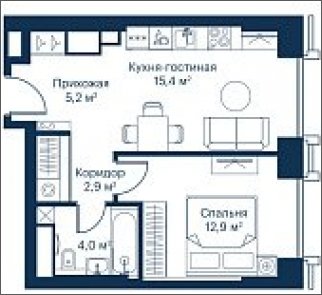 1-комнатная квартира с частичной отделкой, 40.38 м2, 12 этаж, сдача 2 квартал 2024 г., ЖК City Bay, корпус Indian Ocean 1 - объявление 2018805 - фото №1