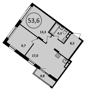 2-комнатная квартира без отделки, 53.6 м2, 14 этаж, сдача 4 квартал 2022 г., ЖК Испанские кварталы, корпус 5.3 - объявление 1409448 - фото №1