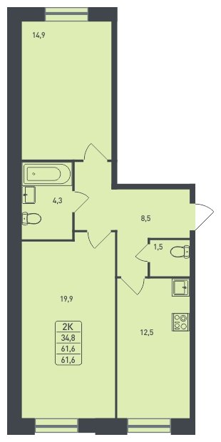 2-комнатная квартира без отделки, 61.6 м2, 1 этаж, дом сдан, ЖК Новая Щербинка, корпус 11 - объявление 1817167 - фото №1