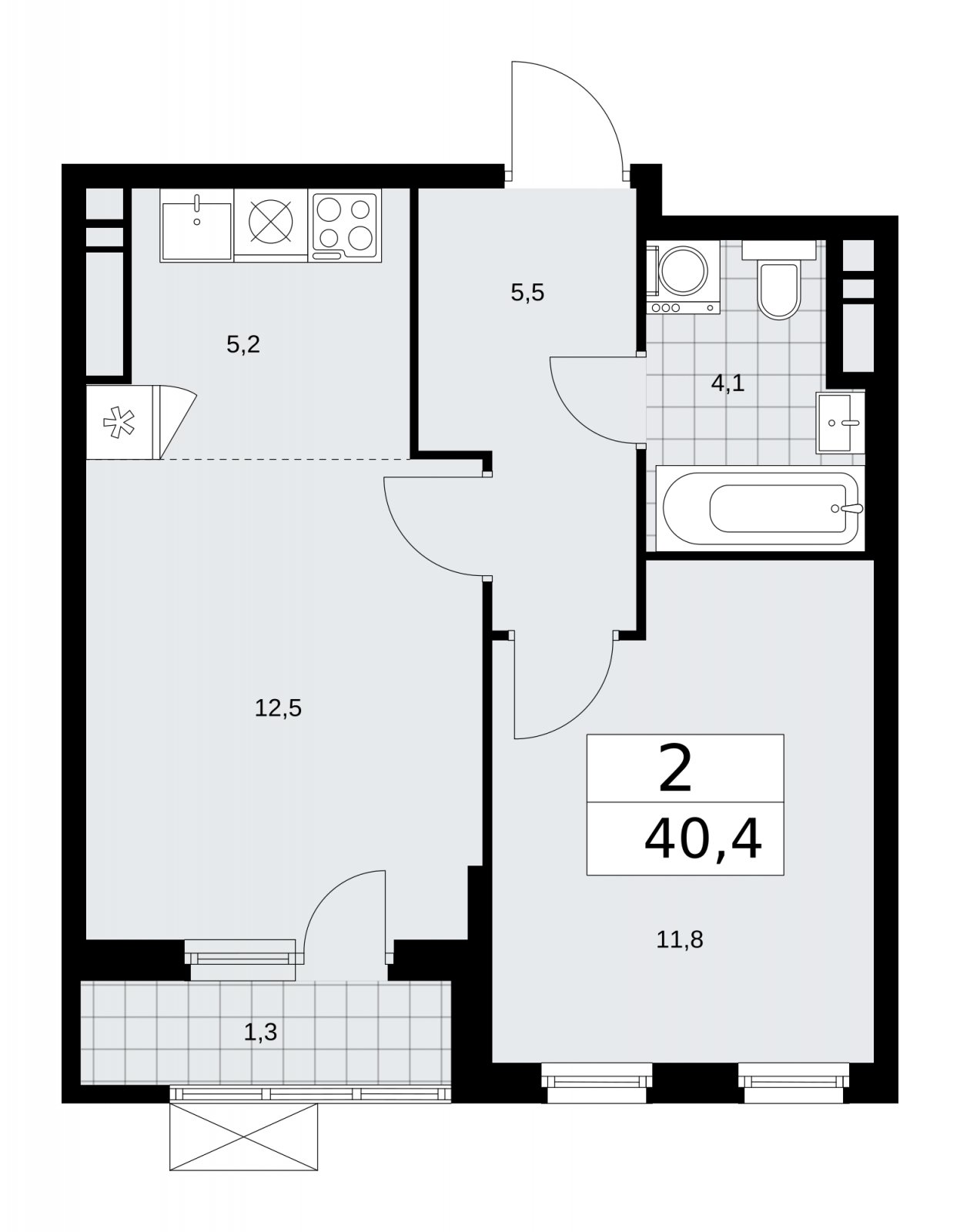 2-комнатная квартира (евро) с частичной отделкой, 40.4 м2, 16 этаж, сдача 2 квартал 2026 г., ЖК Прокшино, корпус 11.2.3 - объявление 2270334 - фото №1