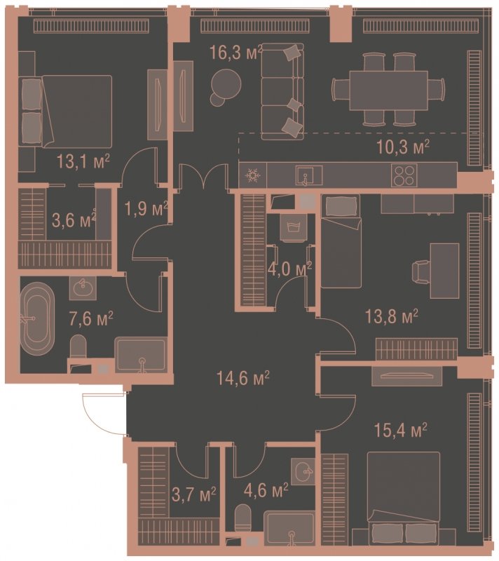 4-комнатная квартира без отделки, 108.7 м2, 6 этаж, сдача 1 квартал 2025 г., ЖК HIGH LIFE, корпус Soul Tower - объявление 1770838 - фото №1