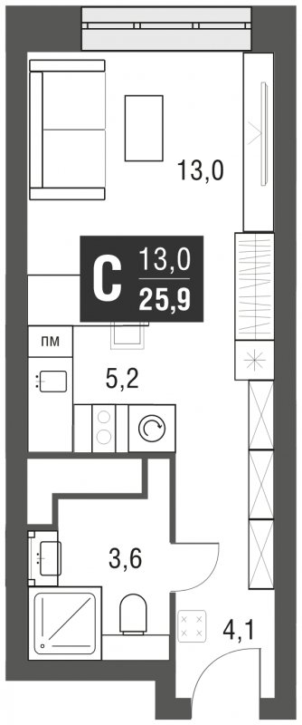 Студия с полной отделкой, 25.9 м2, 29 этаж, сдача 2 квартал 2024 г., ЖК AFI Tower, корпус 1 - объявление 2205349 - фото №1