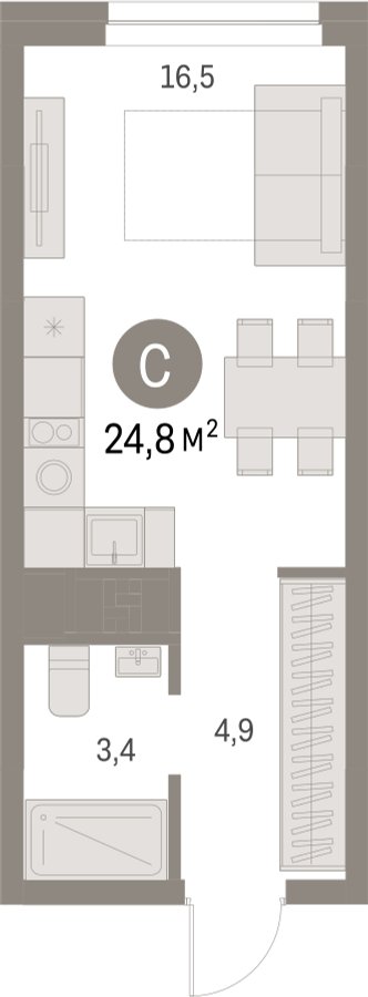 Студия с частичной отделкой, 24.81 м2, 5 этаж, сдача 1 квартал 2025 г., ЖК Первый квартал, корпус 5 - объявление 2334902 - фото №1