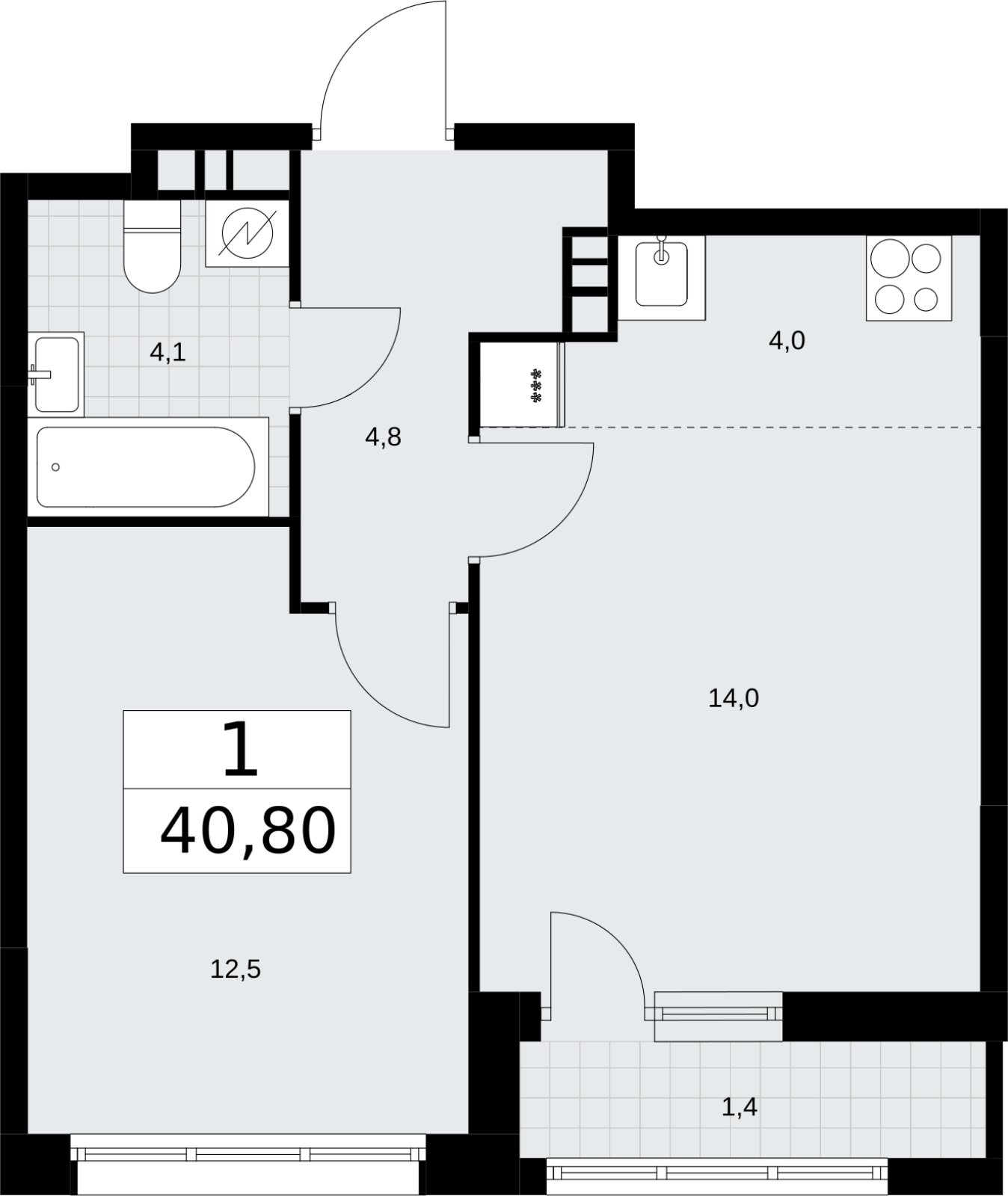 2-комнатная квартира (евро) с полной отделкой, 40.8 м2, 3 этаж, сдача 4 квартал 2026 г., ЖК Родные кварталы, корпус 3.3 - объявление 2378456 - фото №1