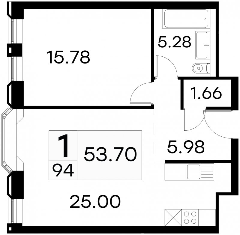 1-комнатные апартаменты с частичной отделкой, 53.7 м2, 9 этаж, сдача 3 квартал 2024 г., ЖК GloraX Aura Белорусская, корпус 1 - объявление 1708703 - фото №1