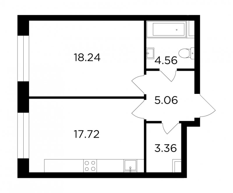 1-комнатная квартира без отделки, 48.94 м2, 3 этаж, сдача 4 квартал 2023 г., ЖК FORIVER, корпус 9 - объявление 1745228 - фото №1