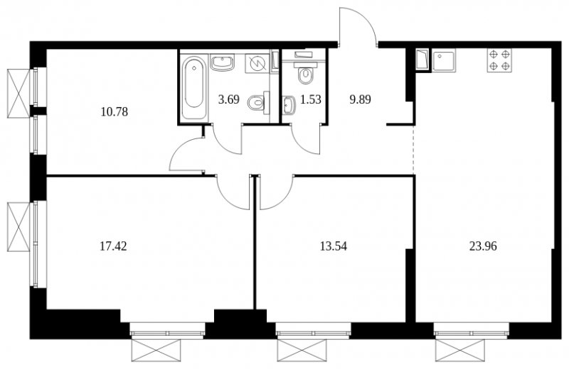3-комнатная квартира с полной отделкой, 80.81 м2, 15 этаж, сдача 2 квартал 2023 г., ЖК Новохохловская 15, корпус 1 - объявление 1509442 - фото №1