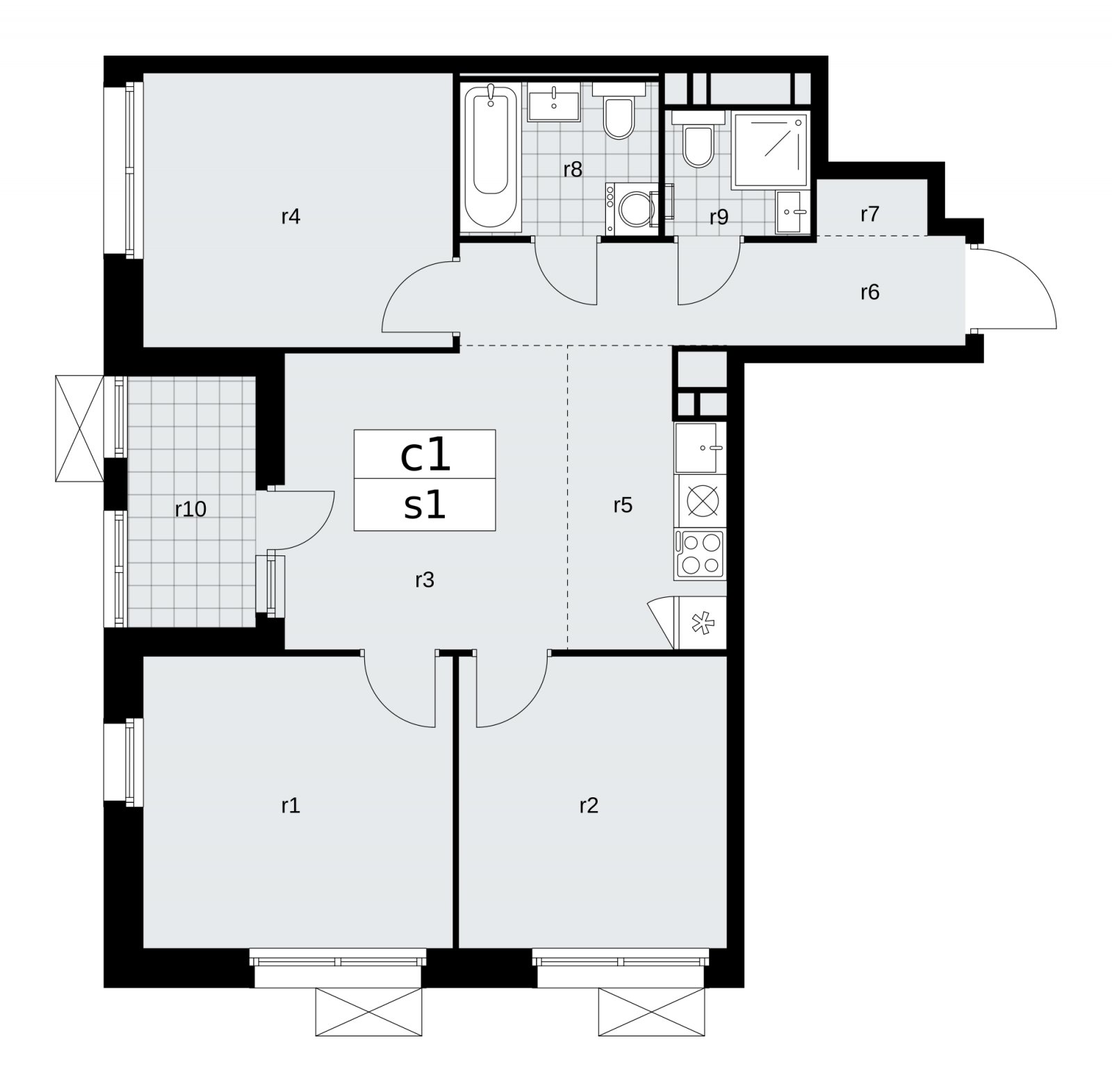 4-комнатная квартира (евро) с частичной отделкой, 65 м2, 14 этаж, сдача 2 квартал 2026 г., ЖК Скандинавия, корпус 25.3 - объявление 2283980 - фото №1