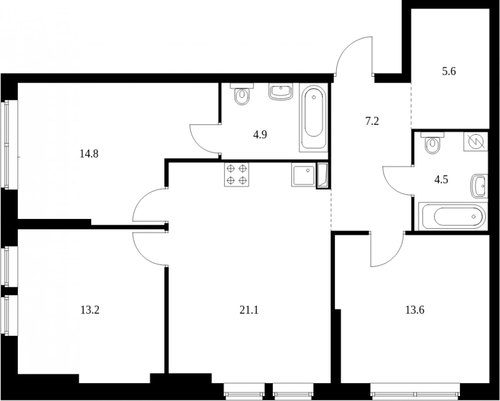 3-комнатная квартира с полной отделкой, 84.9 м2, 18 этаж, сдача 3 квартал 2023 г., ЖК Кронштадтский 9, корпус 1.1 - объявление 2041681 - фото №1
