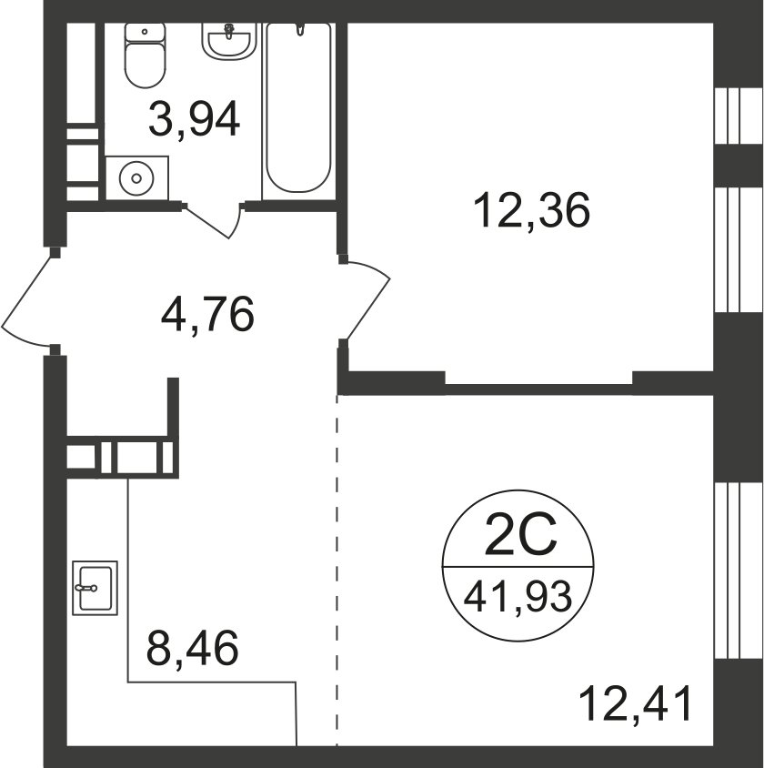 2-комнатная квартира с полной отделкой, 41.3 м2, 16 этаж, дом сдан, ЖК Люберцы, корпус 66 - объявление 2331356 - фото №1