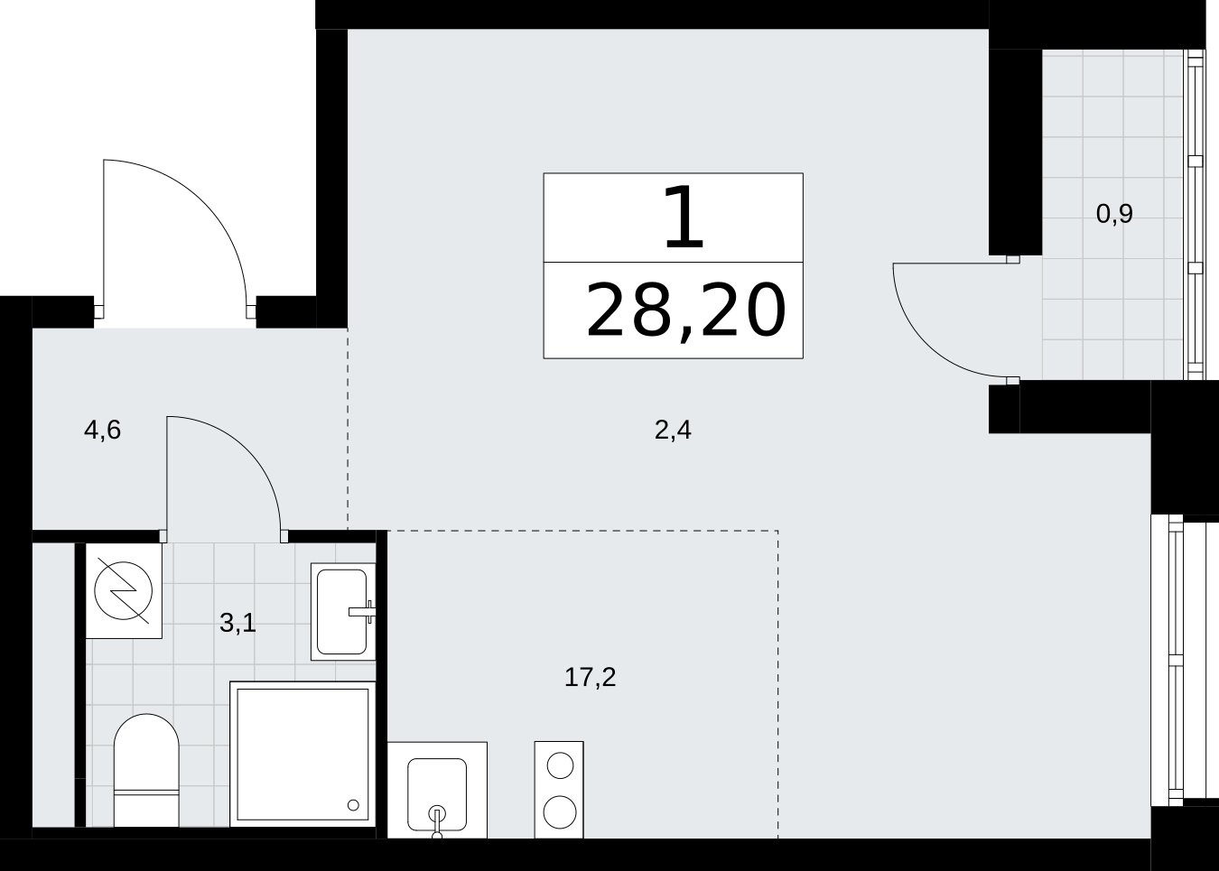 Студия с полной отделкой, 28.2 м2, 9 этаж, сдача 4 квартал 2026 г., ЖК Родные кварталы, корпус 1.2 - объявление 2317853 - фото №1