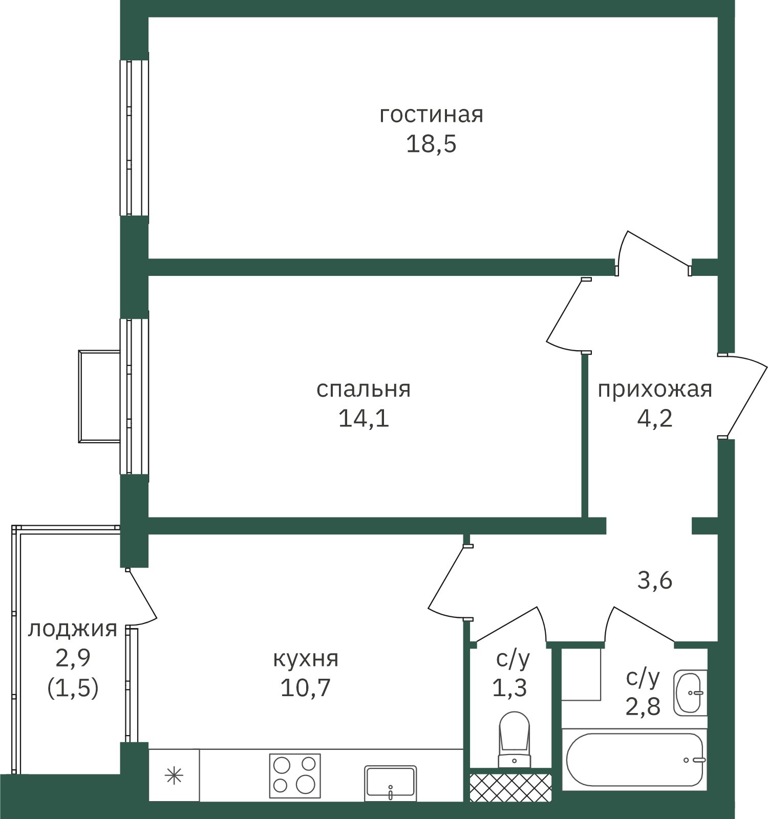 2-комнатная квартира с частичной отделкой, 56.7 м2, 14 этаж, сдача 1 квартал 2023 г., ЖК Зеленая Вертикаль, корпус 4 - объявление 2032729 - фото №1
