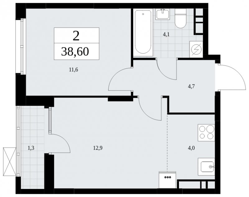 2-комнатная квартира (евро) с частичной отделкой, 38.6 м2, 8 этаж, сдача 3 квартал 2025 г., ЖК Дзен-кварталы, корпус 2.2 - объявление 1932484 - фото №1