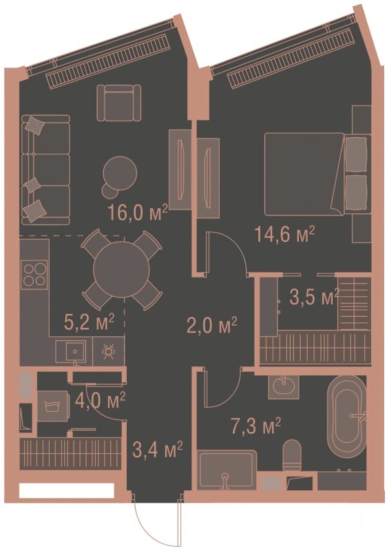 1-комнатная квартира без отделки, 56 м2, 4 этаж, сдача 1 квартал 2025 г., ЖК HIGH LIFE, корпус Heart Tower - объявление 1767882 - фото №1