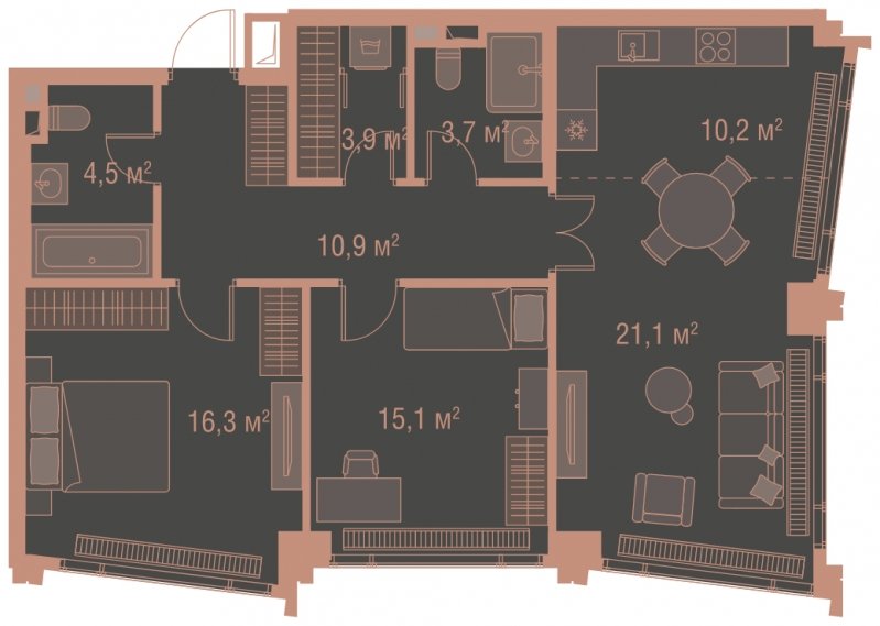 2-комнатная квартира без отделки, 85.7 м2, 10 этаж, сдача 1 квартал 2025 г., ЖК HIGH LIFE, корпус Fell Tower - объявление 1767856 - фото №1