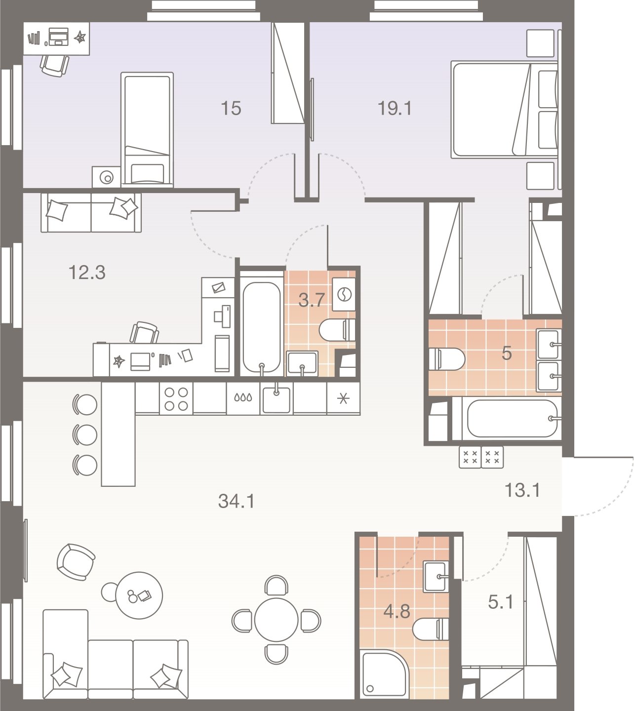 4-комнатная квартира без отделки, 112.2 м2, 22 этаж, сдача 1 квартал 2026 г., ЖК Twelve, корпус 2 - объявление 2400159 - фото №1