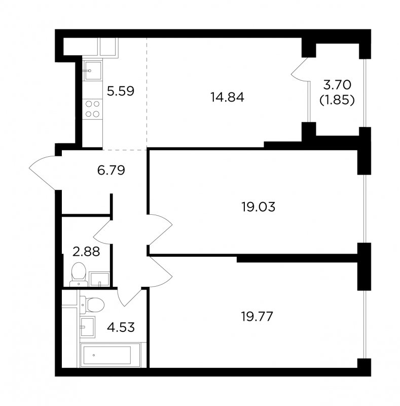 3-комнатная квартира без отделки, 75.28 м2, 29 этаж, дом сдан, ЖК КутузовGRAD 2, корпус 4 - объявление 1801968 - фото №1