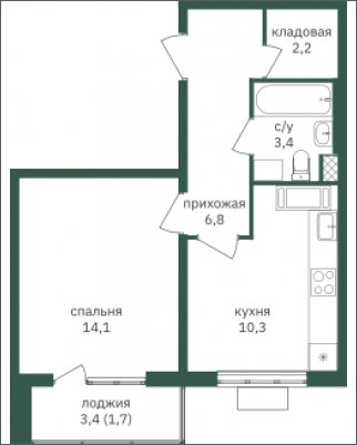1-комнатная квартира с частичной отделкой, 38.4 м2, 7 этаж, дом сдан, ЖК Зеленая Вертикаль, корпус 7 - объявление 2230067 - фото №1