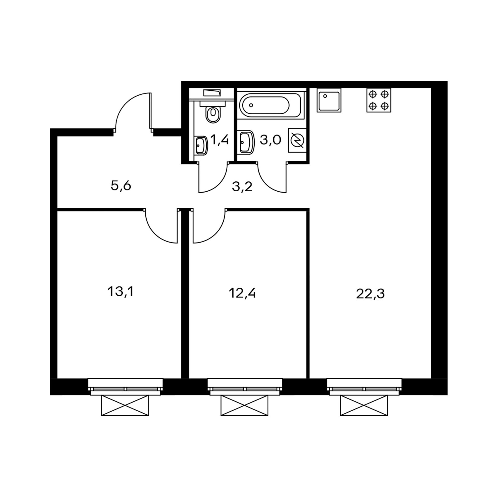 2-комнатная квартира с полной отделкой, 60.5 м2, 14 этаж, дом сдан, ЖК Мякинино парк, корпус 1.2 - объявление 2367803 - фото №1