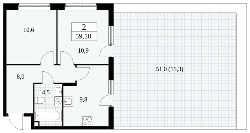 2-комнатная квартира без отделки, 59.1 м2, 2 этаж, сдача 1 квартал 2025 г., ЖК Прокшино, корпус 5.2.1 - объявление 1832361 - фото №1