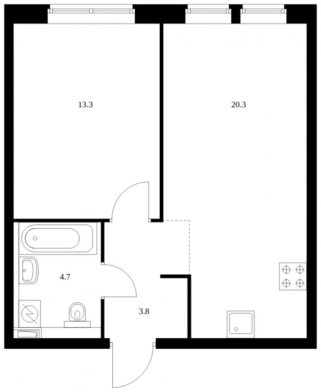 1-комнатная квартира с полной отделкой, 42.1 м2, 25 этаж, сдача 4 квартал 2023 г., ЖК Кронштадтский 9, корпус 1.6 - объявление 1892980 - фото №1