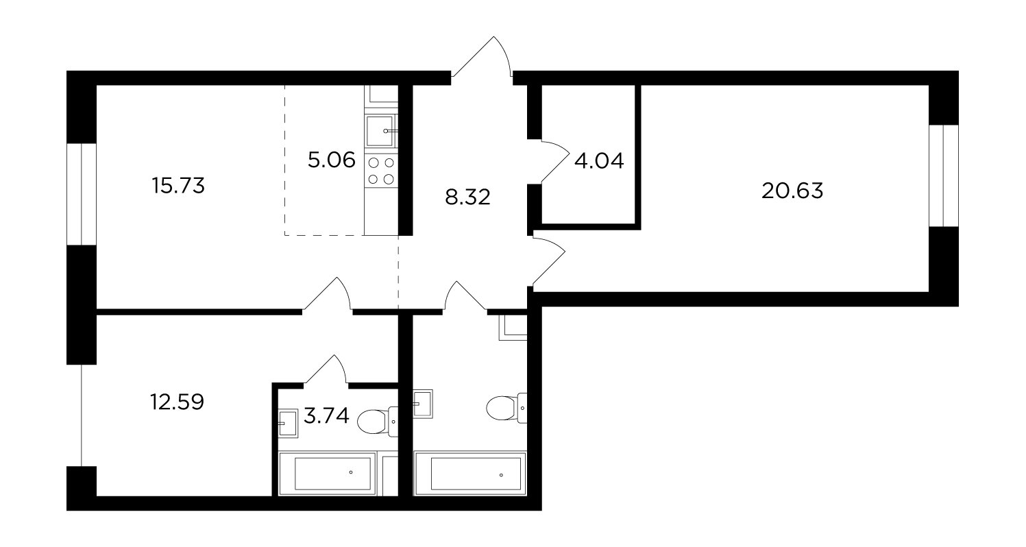 3-комнатная квартира без отделки, 76.36 м2, 12 этаж, дом сдан, ЖК FORIVER, корпус 2 - объявление 2286523 - фото №1